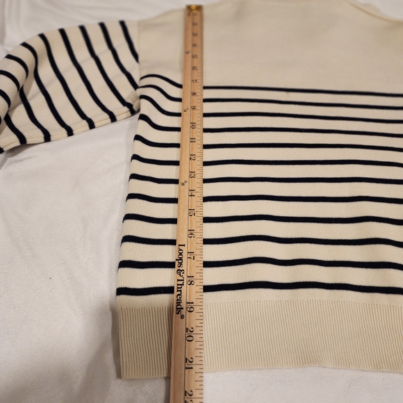 Women's Cream and Blue Striped Sweater - Picture 6 of 9